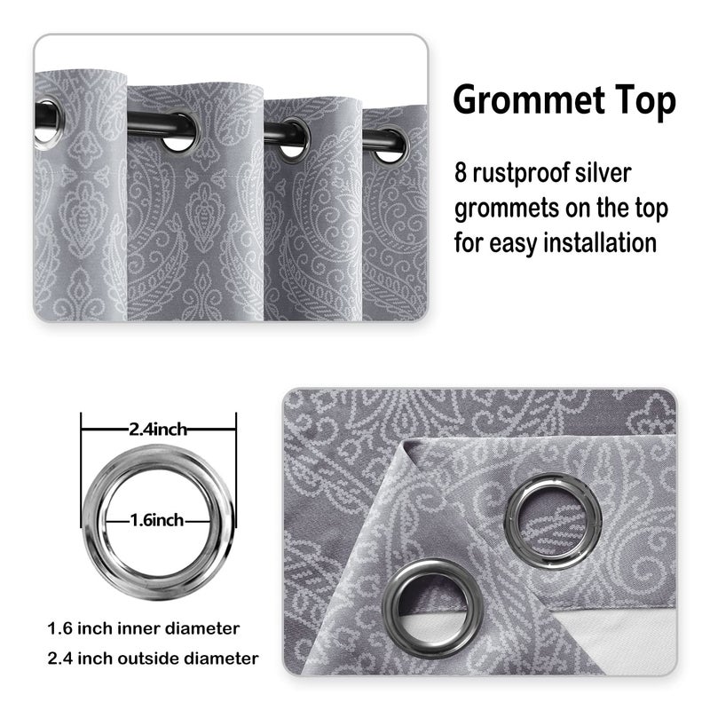 DWCN Grey Blackout Curtains - Ombre Damask Thermal Insulated Light Blocking Grommet Curtains for Bedroom and Living Room, Set of 2 Gradient Medallion Curtain Panels, 52 x 54 Inch Length - Image 5
